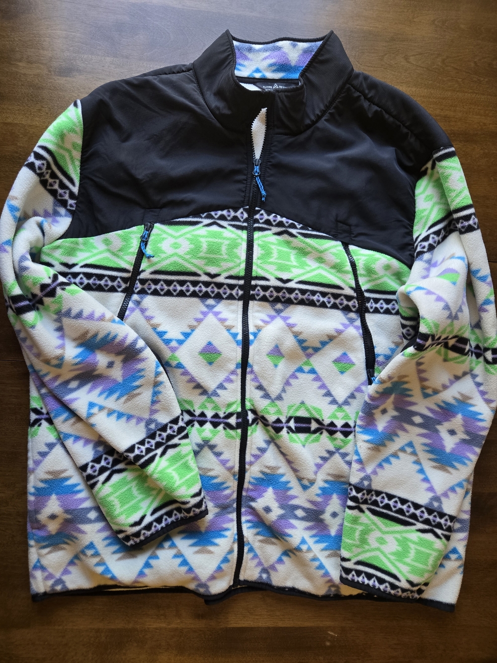 Alpine Men's Black, White, Green, Blue Aztec Fleece Jacket